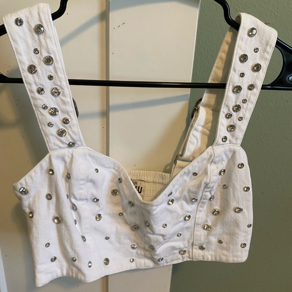 Miu Miu White Studded Crop Top